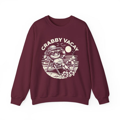 Crabby Vacay - Playful Monochrome Happy Crab Wearing Sunglasses in Tropical Scene Sweatshirt