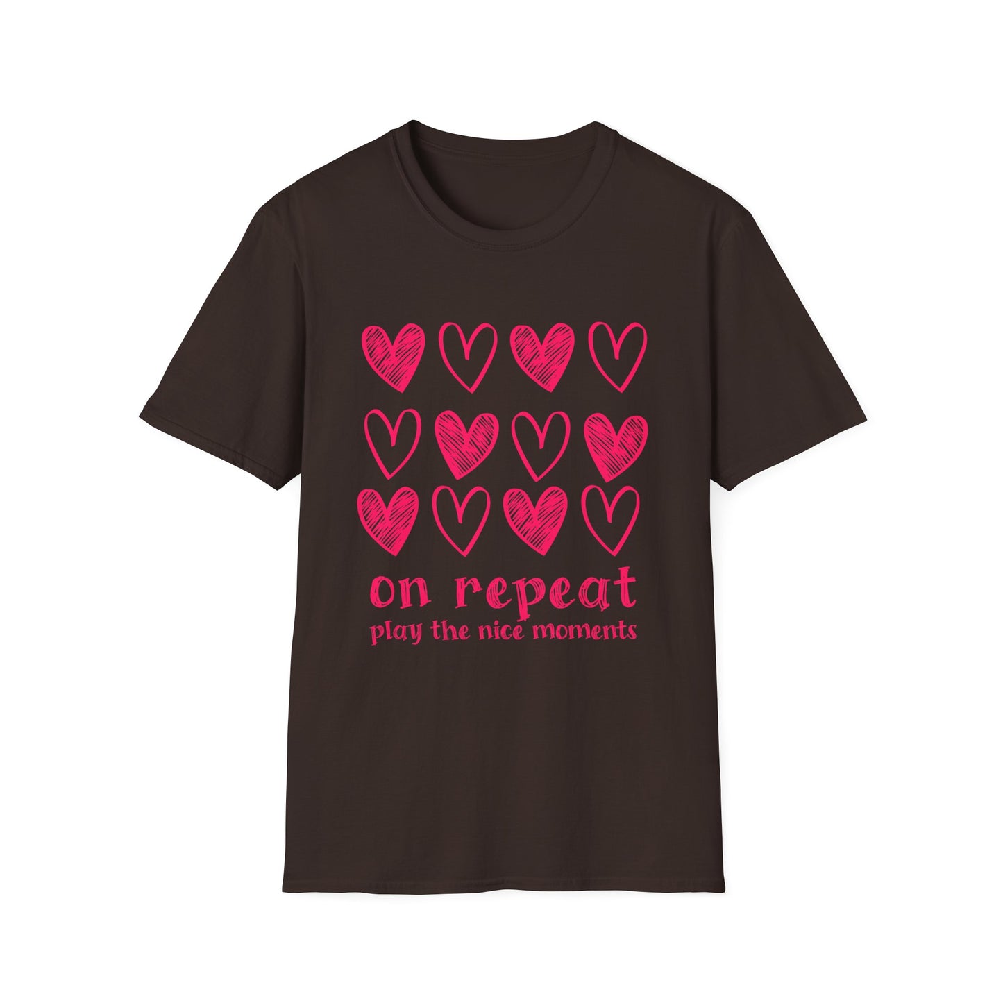 On Repeat, Play The Nice Moments - Monochrome Hearts Grid T-Shirt