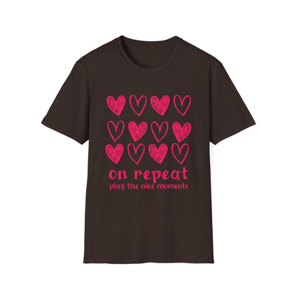 On Repeat, Play The Nice Moments - Monochrome Hearts Grid T-Shirt