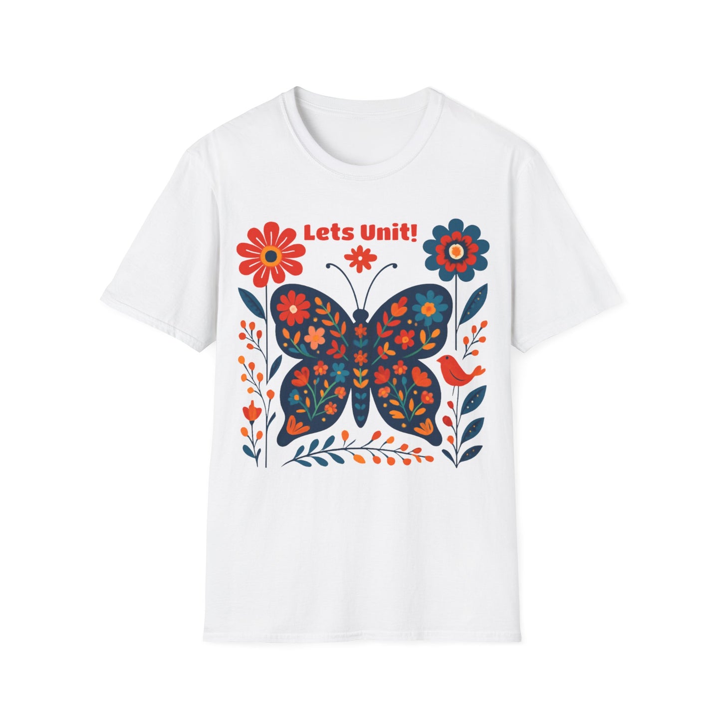 Lets Unit! - Vibrant Boho Butterfly Floral T-Shirt