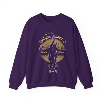 Defying Gravity, Nah, We Are Collaborating - Playful Cat Upside Down Sweatshirt