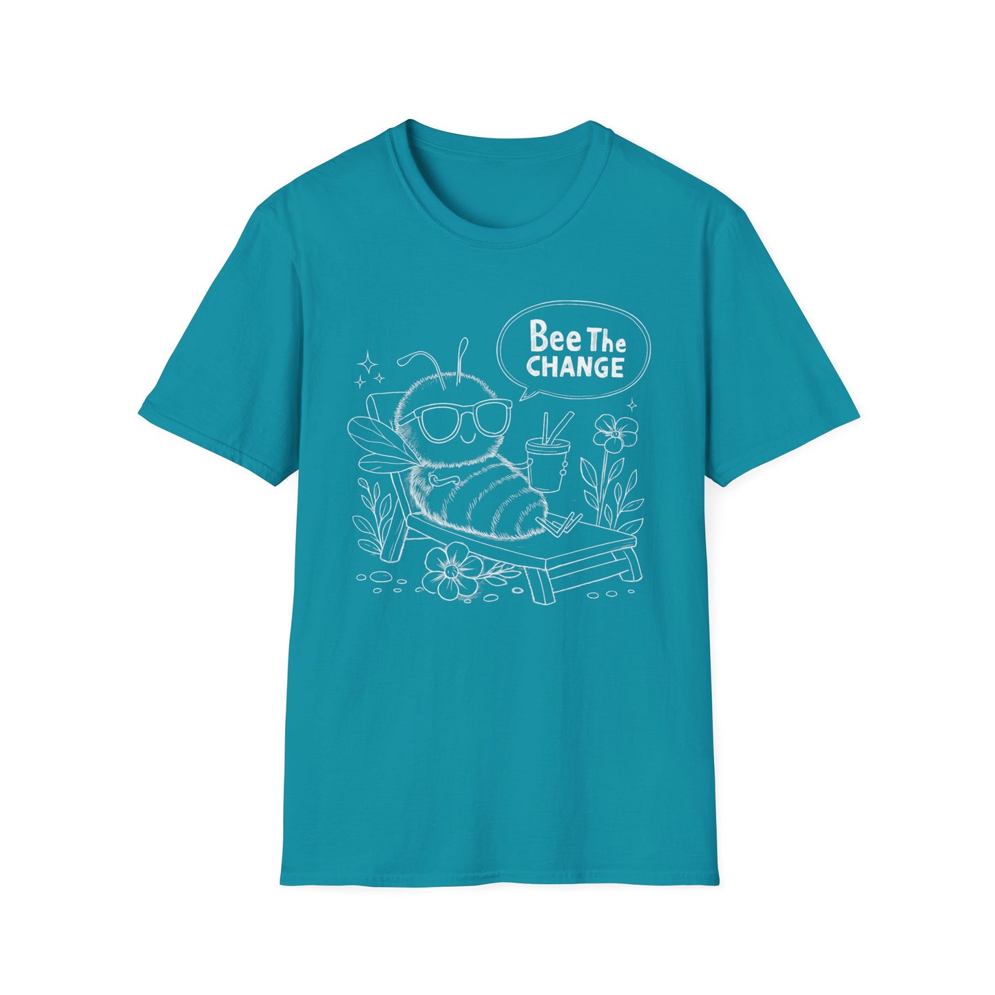 Bee The Change - Playful Cartoon Bee Outline With Sunglasses Relaxing With A Drink T-Shirt