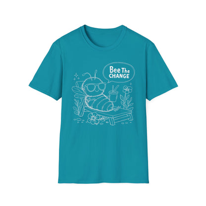 Bee The Change - Playful Cartoon Bee Outline With Sunglasses Relaxing With A Drink T-Shirt