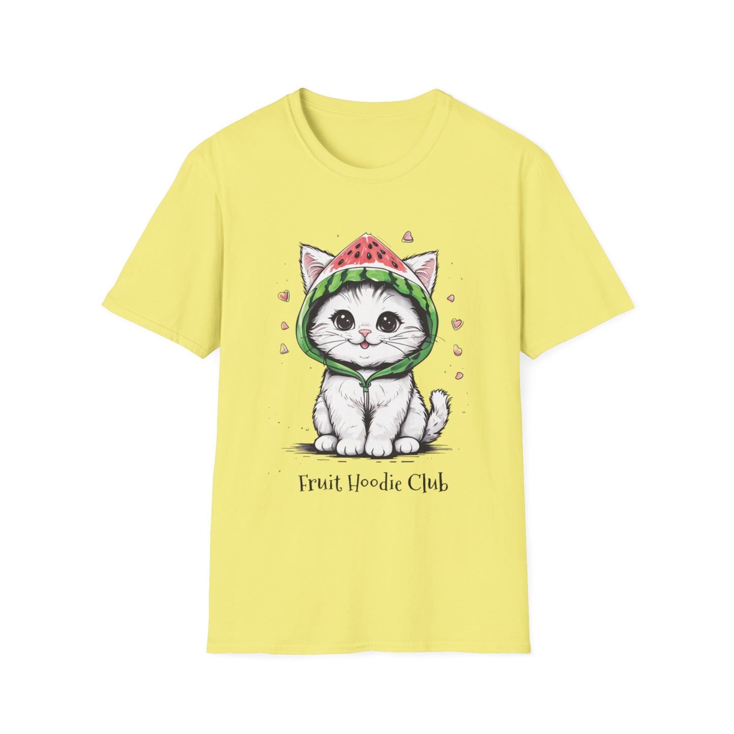 Fruit Hoodie Club T-Shirt - Kitten In A Watermelon Hoodie Design