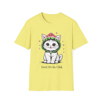 Fruit Hoodie Club T-Shirt - Kitten In A Watermelon Hoodie Design