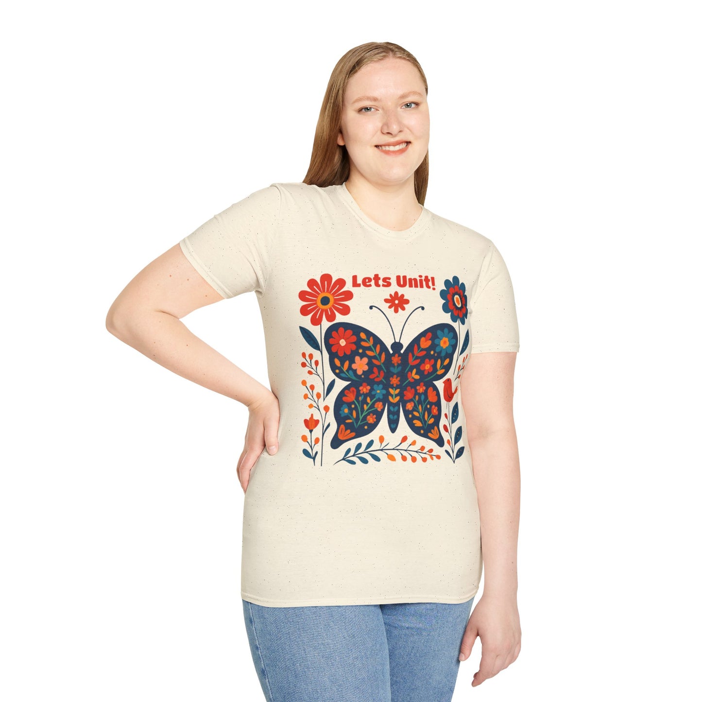 Lets Unit! - Vibrant Boho Butterfly Floral T-Shirt
