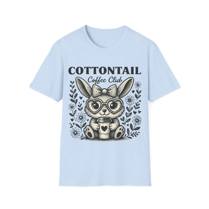 Cottontail - Monochrome Bunny With Coffee And Flowers T-Shirt