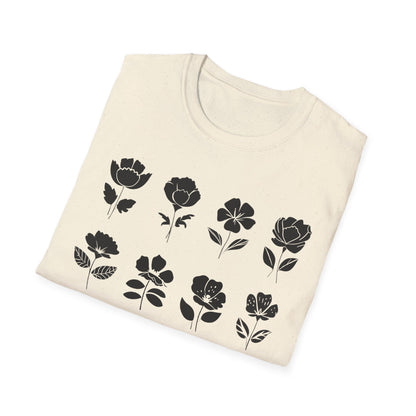 Monochrome Silhouette Grid Flowers T-Shirt