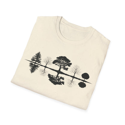 Monochrome Silhouette Trees With Reflection In Water T-Shirt
