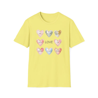 Love Is - Watercolor Hearts Grid With Text T-Shirt