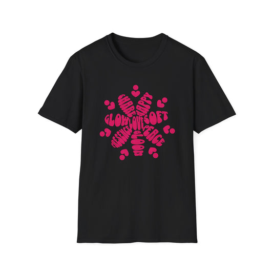 Love is T-Shirt - Vibrant Pink Flower Shape Typography  Design