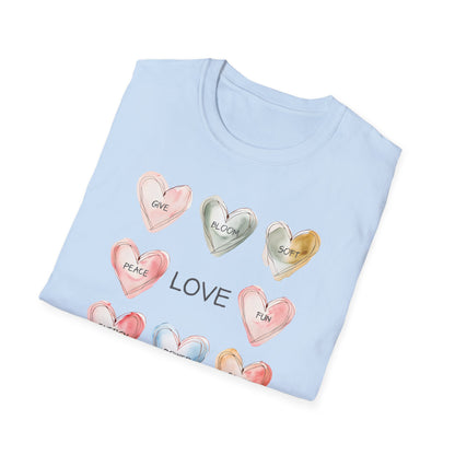 Love Is - Watercolor Hearts Grid With Text T-Shirt