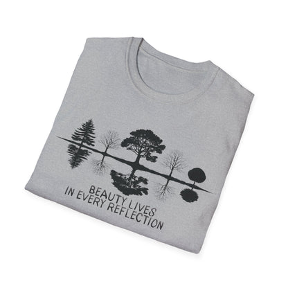 Beauty Lives In Every Reflection - Monochrome Silhouette Trees With Reflection In Water T-Shirt