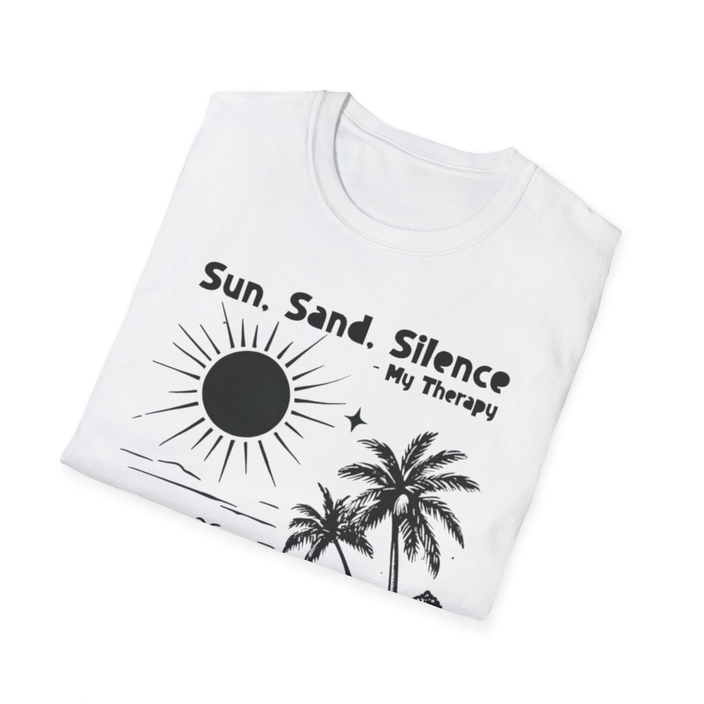 Sun Sand Silence My Therapy - Monochrome Beach Landscape T-Shirt