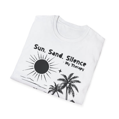 Sun Sand Silence My Therapy - Monochrome Beach Landscape T-Shirt