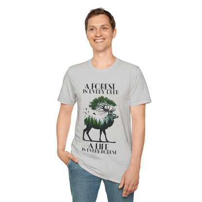 A Forest In Every Deer, A Life In Every Forest  - Forest And Deer Double Exposure Style T-Shirt