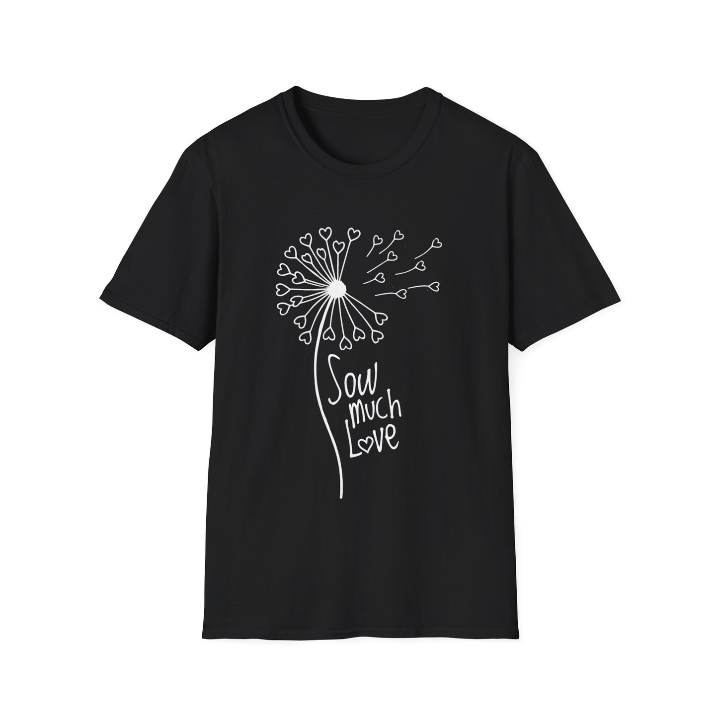 So (Sow) much love T-Shirt -Minimalistic Dandelion with Heart Shapes Design
