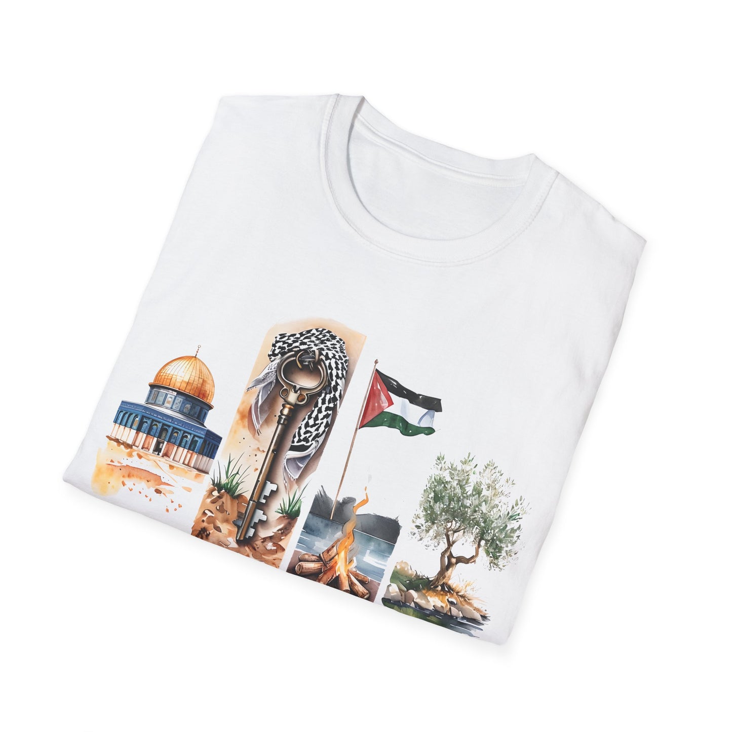 Palestine Life - Watercolor Four Panels of Palestinian Symbols T-Shirt