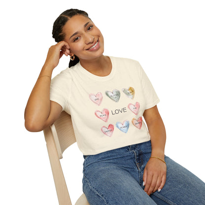 Love Is - Watercolor Hearts Grid With Text T-Shirt