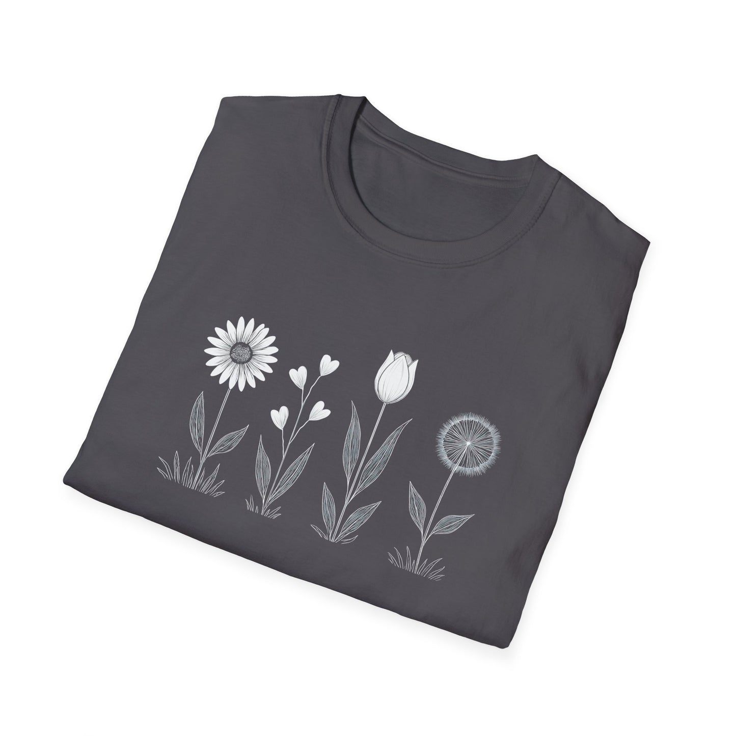 Minimalistic Flowers Line T-Shirt - Botanical Line Art Design