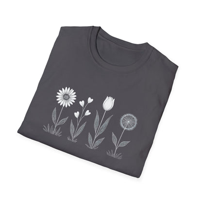 Minimalistic Flowers Line T-Shirt - Botanical Line Art Design