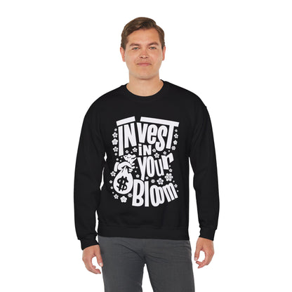 Invest In Your Bloom - Monochrome Floral Typography Sweatshirt