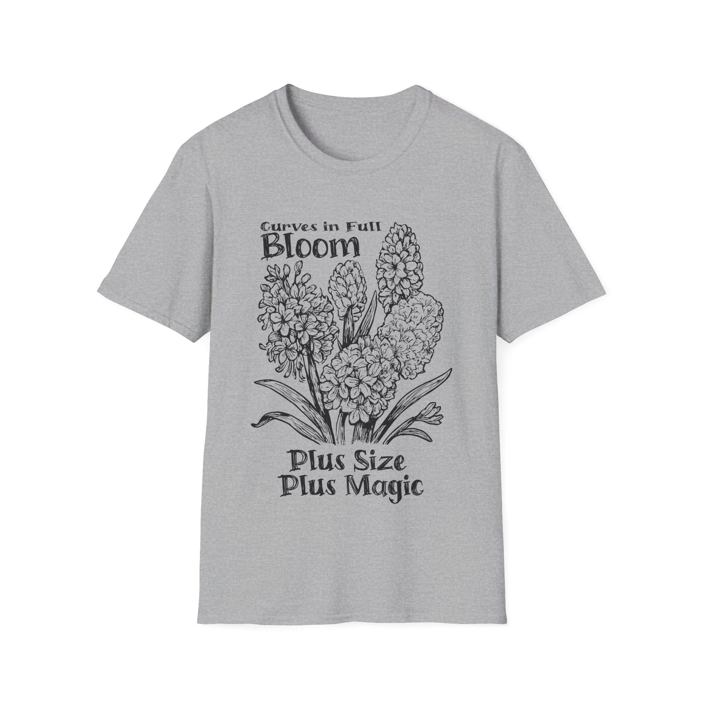 Curves in Full Bloom - Monochrome Floral T-Shirt