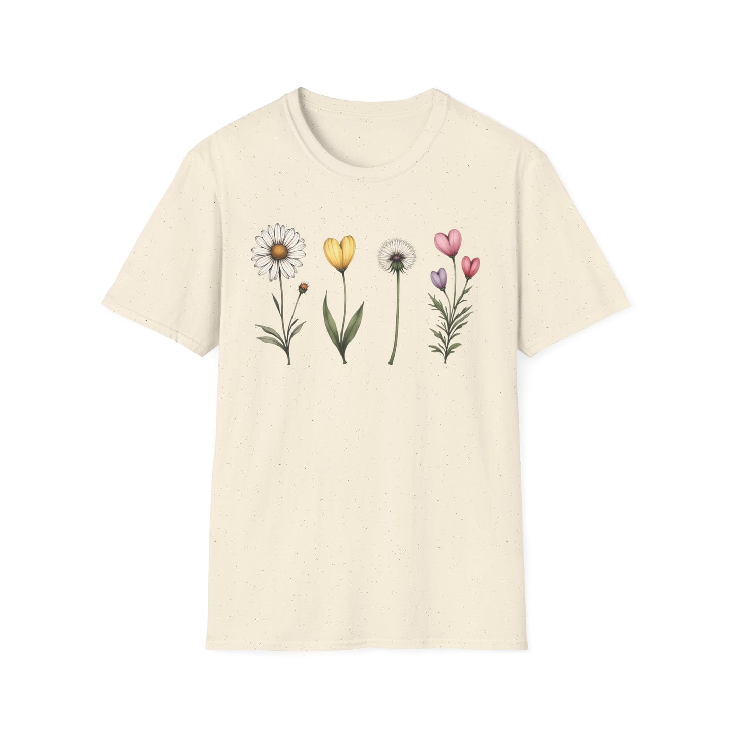 Realistic Floral Line T-Shirt - Colorful Design