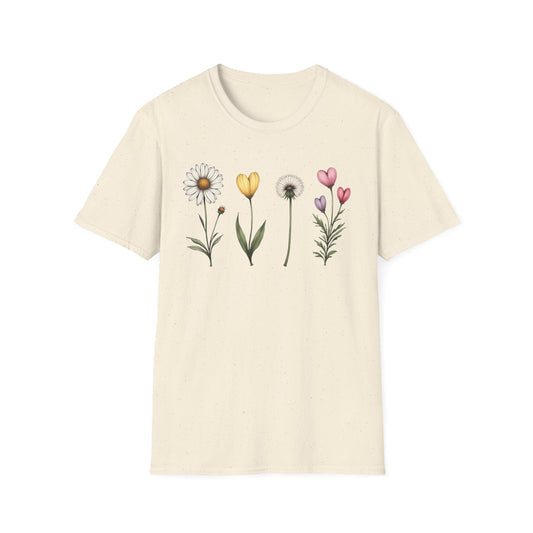 Realistic Floral Line T-Shirt - Colorful Design