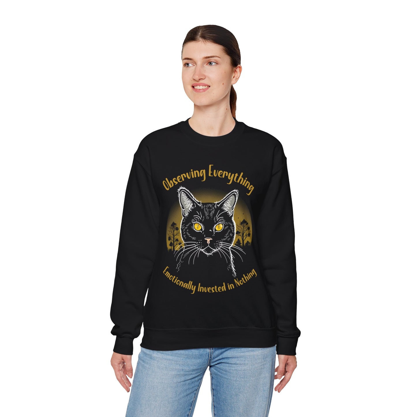 Observing Everything, Emotionally Invested in Nothing - Playful Cat Staring Sweatshirt