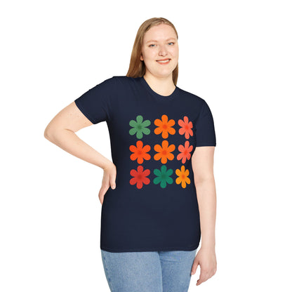 Vibrant Grid Flowers T-Shirt