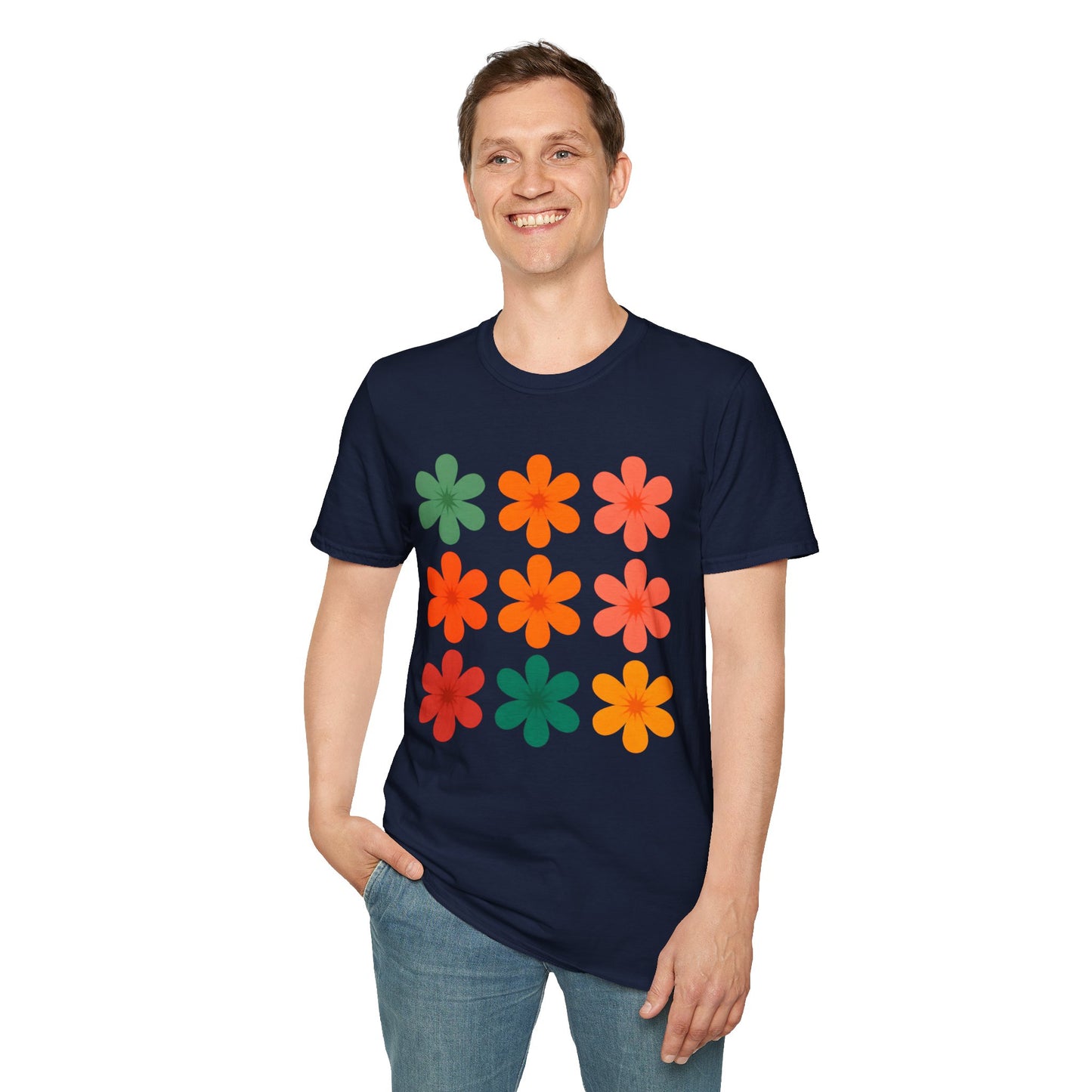 Vibrant Grid Flowers T-Shirt