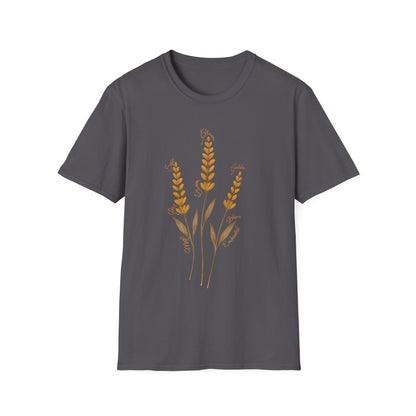 Golden Lavender T-Shirt - Scattered Typography Design