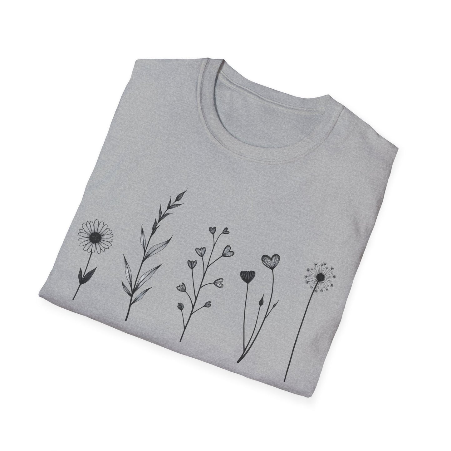 Minimalistic Flowers Line T-Shirt - Botanical Line Art Design