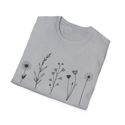 Minimalistic Flowers Line T-Shirt - Botanical Line Art Design