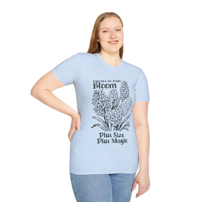 Curves in Full Bloom - Monochrome Floral T-Shirt