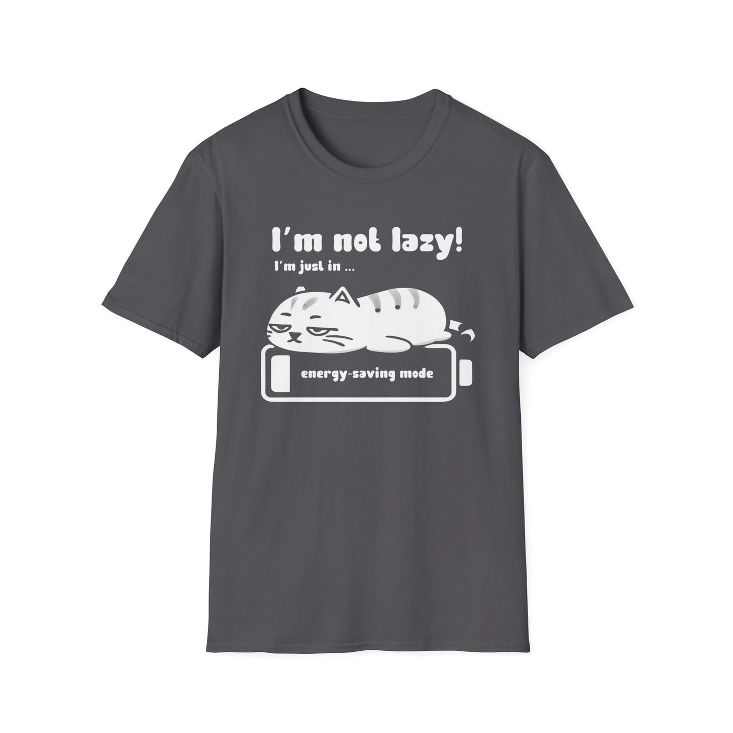 I'm not lazy, I'm Just In Energy Saving Mode - Playful Silhouette Cat On Battery T-Shirt