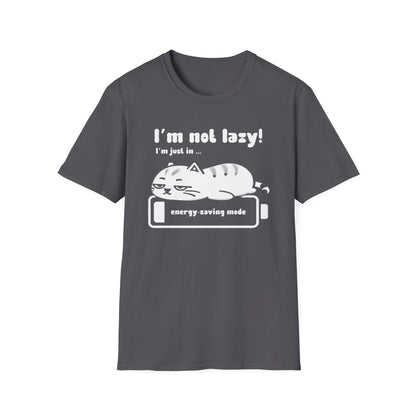 I'm not lazy, I'm Just In Energy Saving Mode - Playful Silhouette Cat On Battery T-Shirt