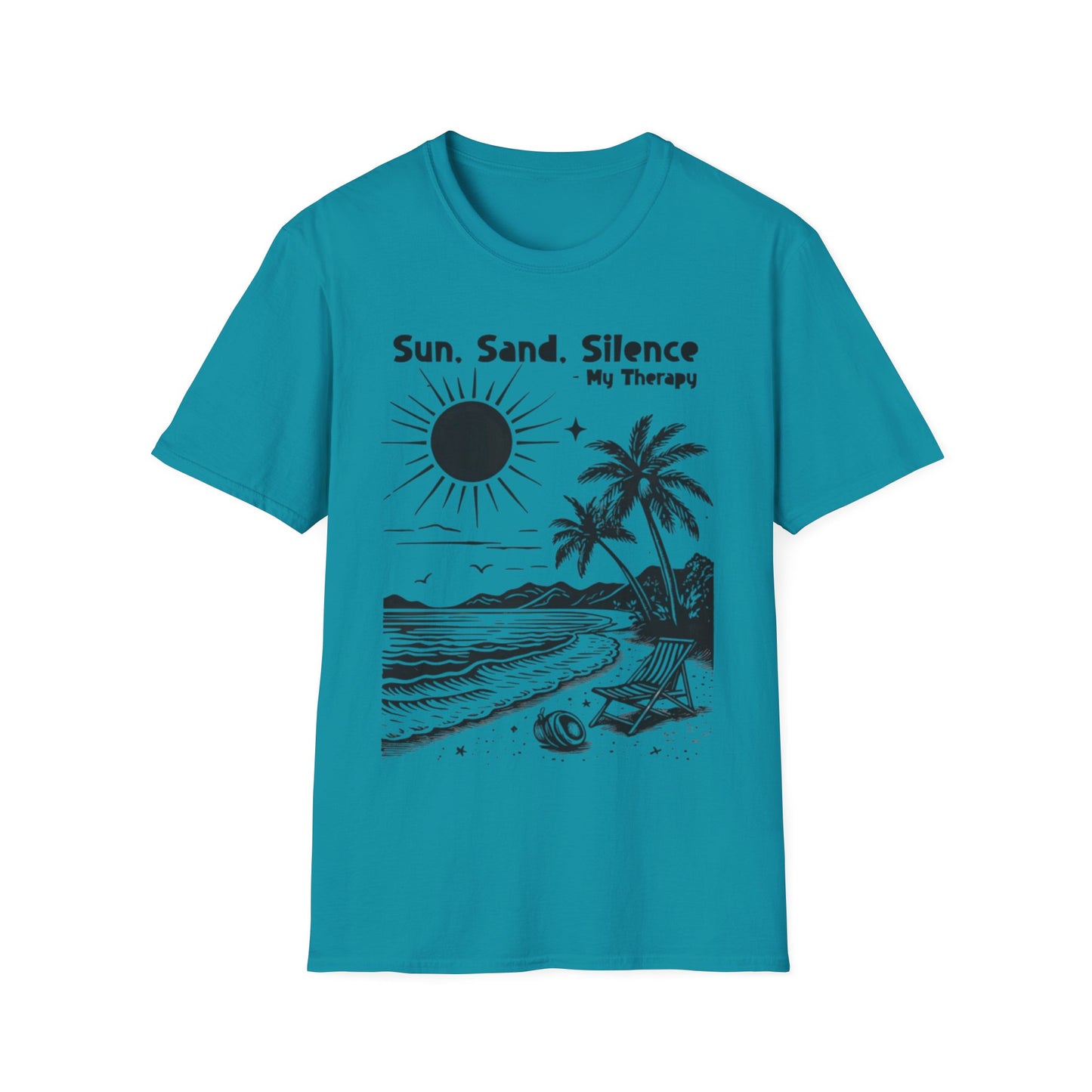 Sun Sand Silence My Therapy - Monochrome Beach Landscape T-Shirt