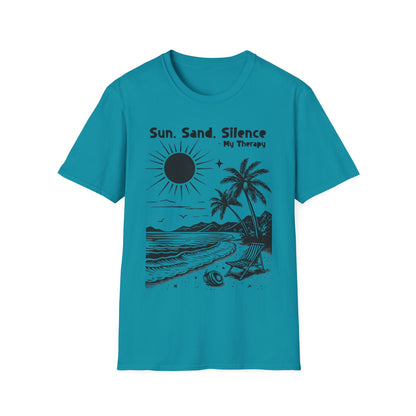 Sun Sand Silence My Therapy - Monochrome Beach Landscape T-Shirt