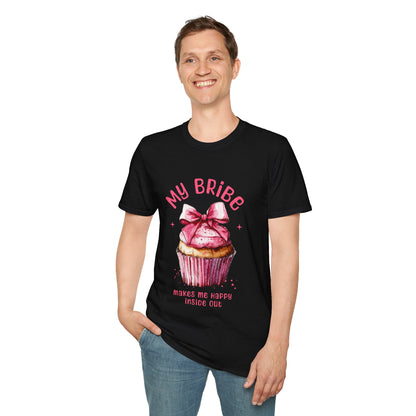 My Bribe Cupcake Makes Me Happy Inside Out -  Watercolor Pink Cupcake T-Shirt