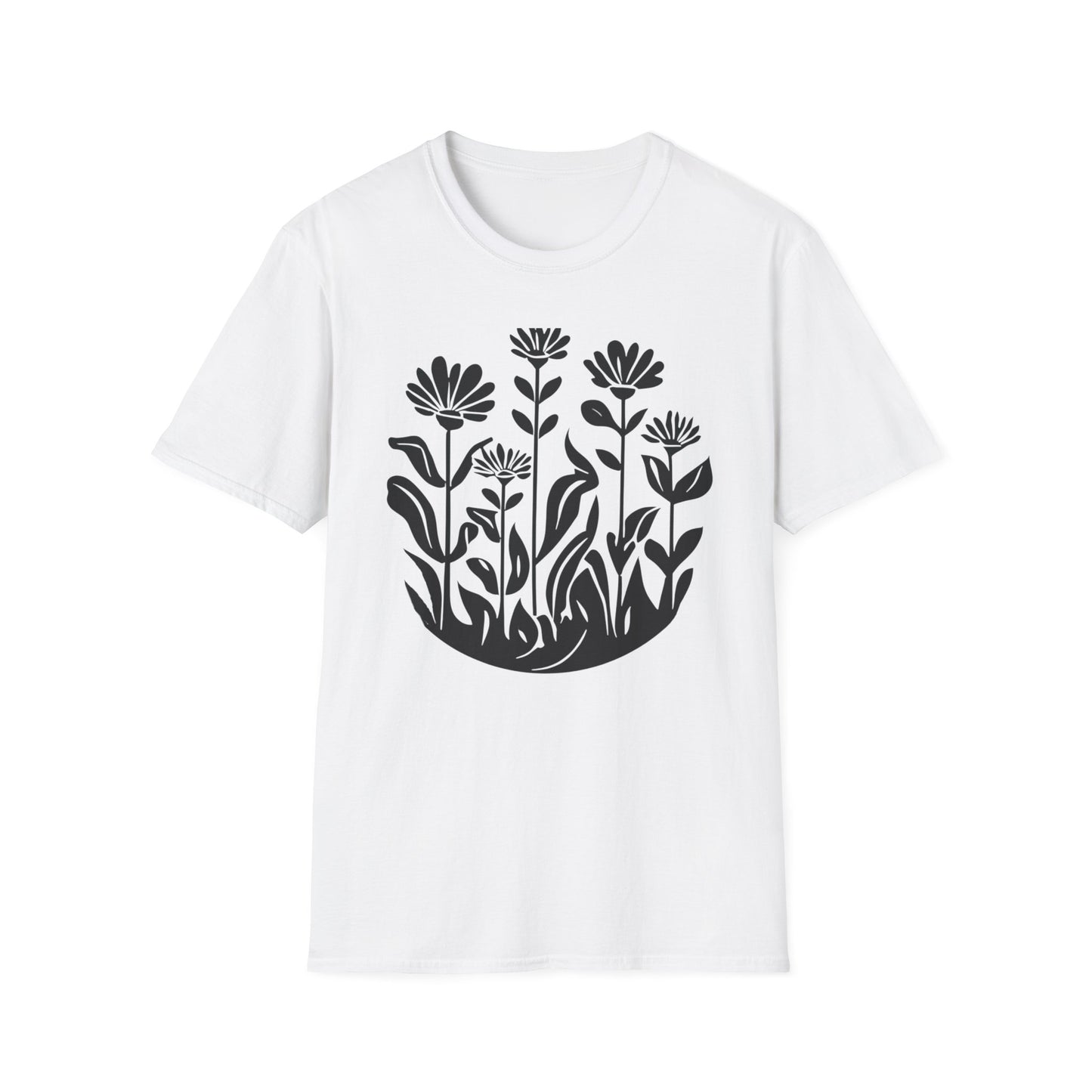 Black Lino Cut Botanical Circular T-Shirt