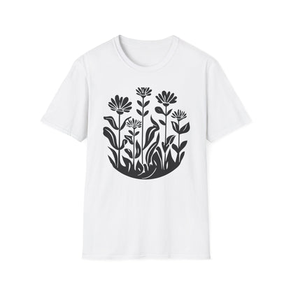 Black Lino Cut Botanical Circular T-Shirt