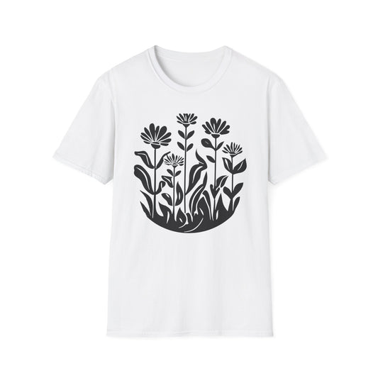 Black Lino Cut Botanical Circular T-Shirt