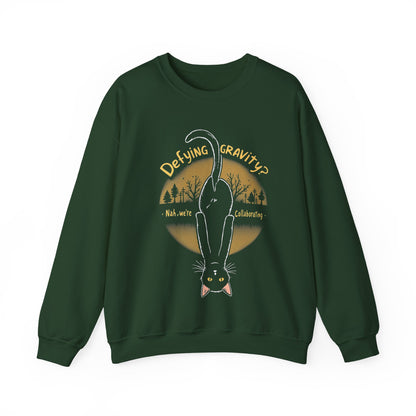 Defying Gravity, Nah, We Are Collaborating - Playful Cat Upside Down Sweatshirt