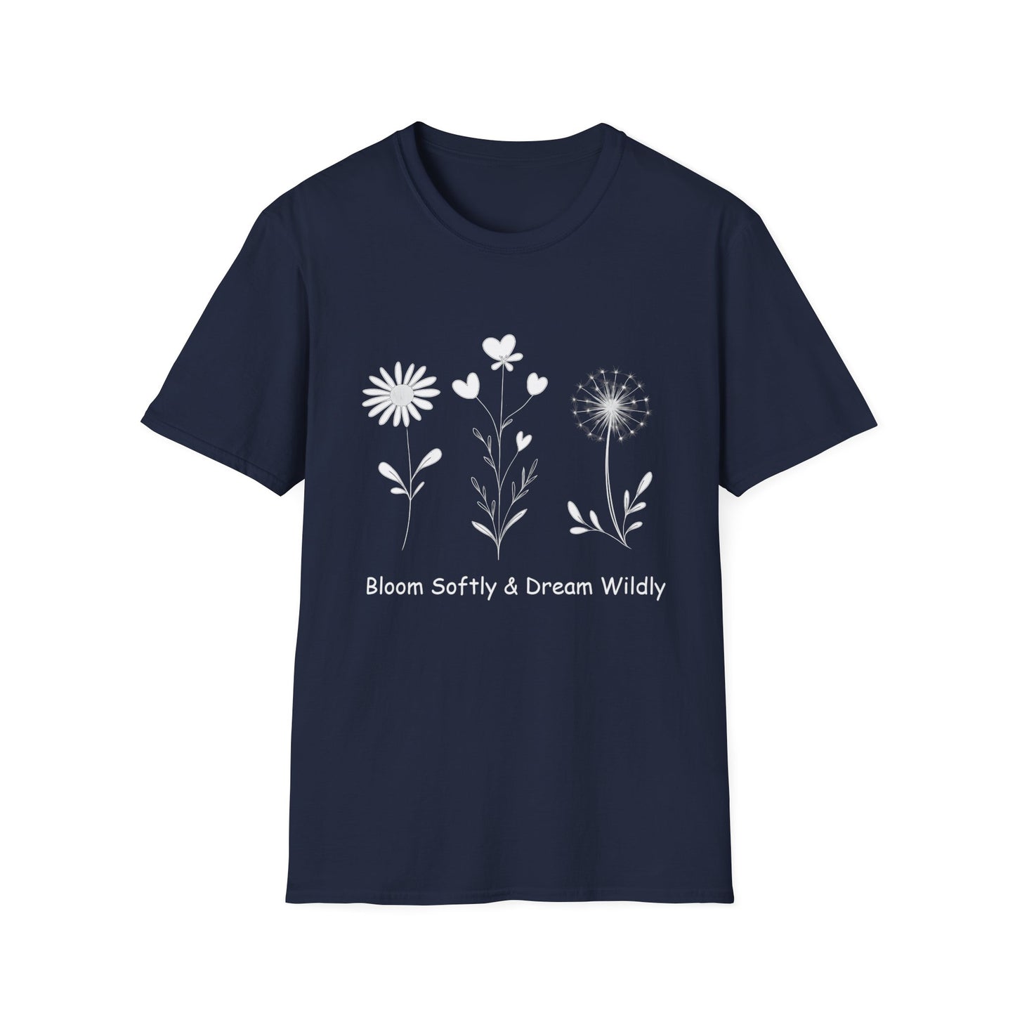 Bloom Softly Dream Widely T-Shirt - Minimalistic Flowers Outline - Botanical Line Art Design