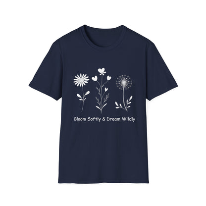 Bloom Softly Dream Widely T-Shirt - Minimalistic Flowers Outline - Botanical Line Art Design