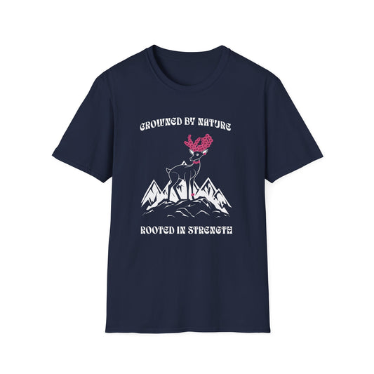 Crowned by Nature Rooted in Strength T-Shirt - Pink Flower Crown Deer Design