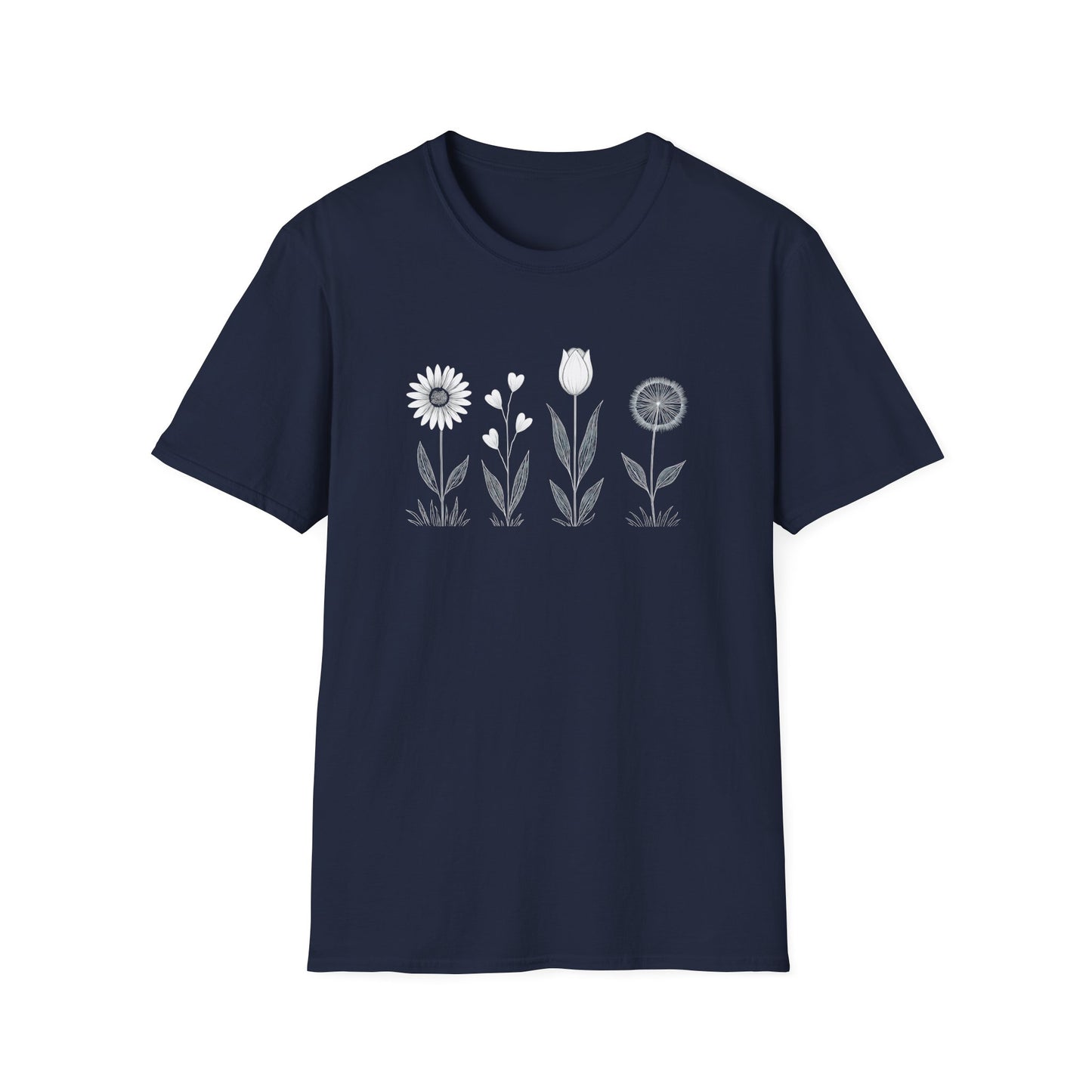 Minimalistic Flowers Line T-Shirt - Botanical Line Art Design