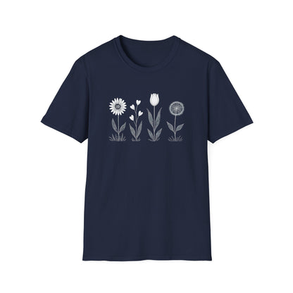 Minimalistic Flowers Line T-Shirt - Botanical Line Art Design